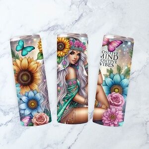 20oz Womens Positive Mind Positive Vibes Floral Stainless Steel Tumbler